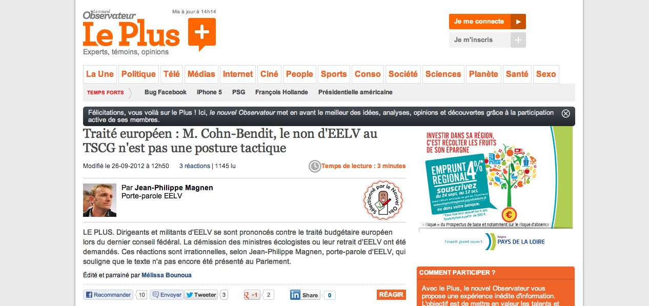 (Le Plus) TSCG, majorité gouvernementale, Cohn-Bendit, EELV… Et si on (se) posait les bonnes questions ?