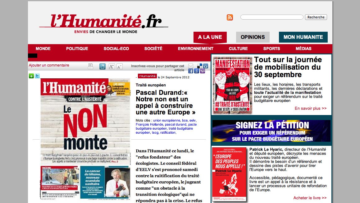 (l&rsquo;Humanité) Pascal Durand: « Notre non est un appel à construire une autre Europe »