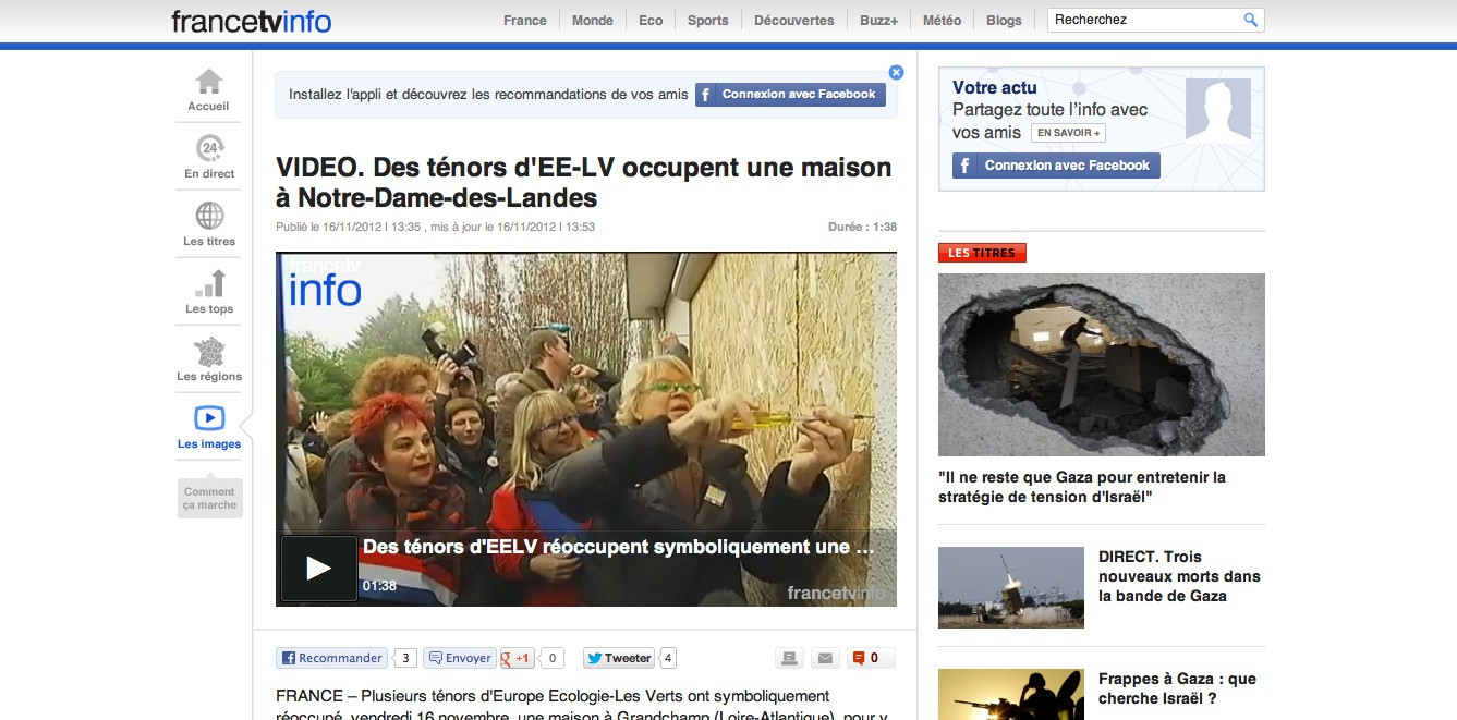 (FranceTVinfo) Des ténors d&rsquo;EE-LV occupent une maison à Notre-Dame-des-Landes