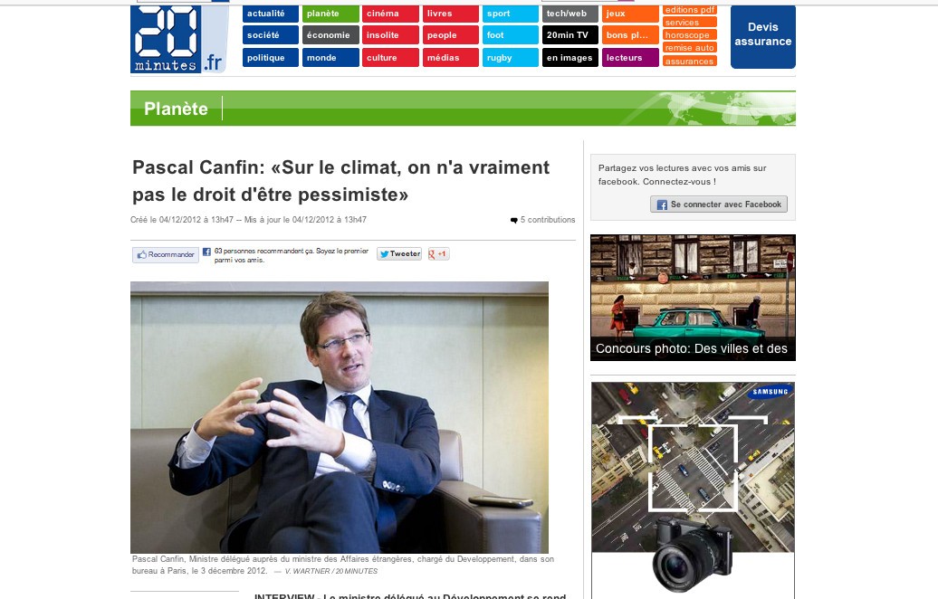 (20 Minutes) Pascal Canfin: « Sur le climat, on n&rsquo;a vraiment pas le droit d&rsquo;être pessimiste »