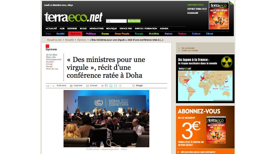 (Terra Eco) « Des ministres pour une virgule », récit d’une conférence ratée à Doha