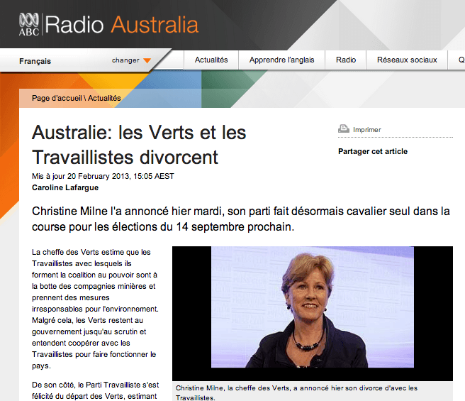 Australie: les Verts et les Travaillistes divorcent