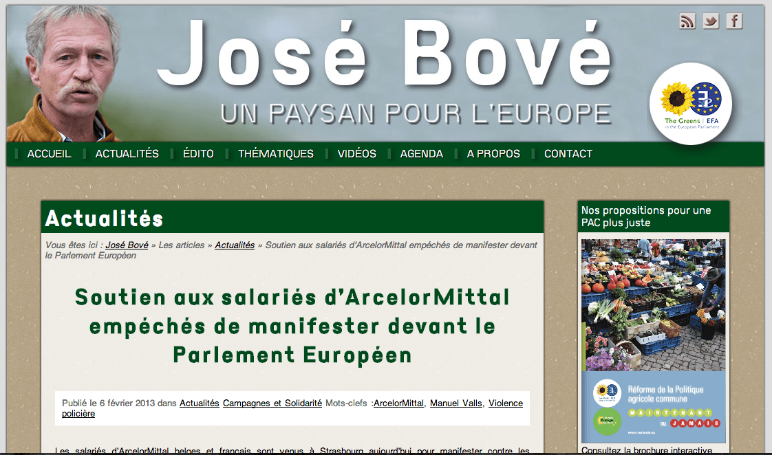 Soutien aux salariés d’ArcelorMittal empéchés de manifester devant le Parlement Européen