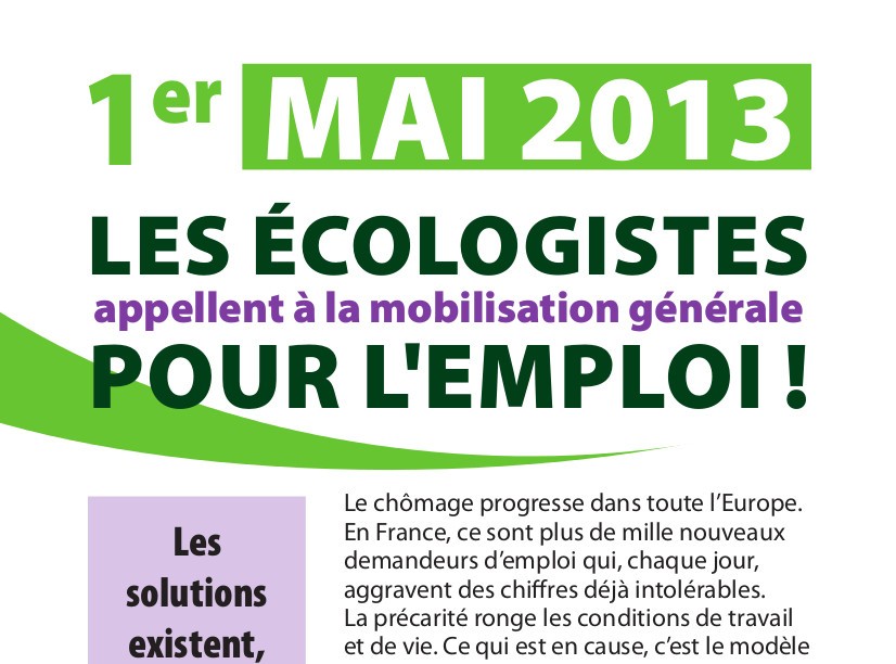 ￼1er mai 2013 : les écologistes appellent à la mobilisation générale pour l’emploi !