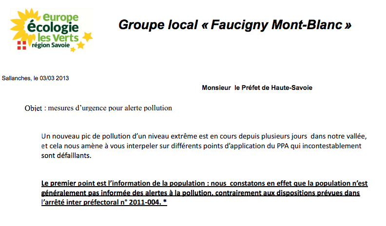 Pollution atmosphérique en Savoie : les écologistes interpellent le préfet