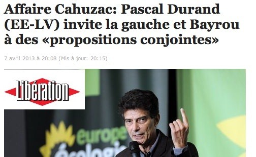 Libé : Affaire Cahuzac: Pascal Durand invite la gauche et Bayrou à des «propositions conjointes»