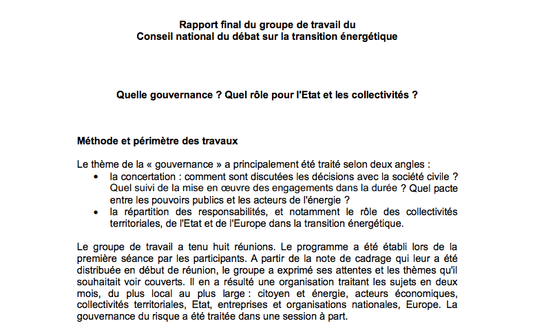 Ronan Dantec présente le rapport et les propositions du groupe de travail « gouvernance » du débat national sur la transition énergétique.