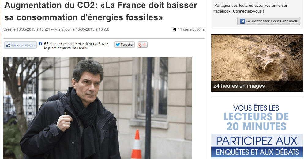 (20 minutes) Augmentation du CO2: «La France doit baisser sa consommation d&rsquo;énergies fossiles»