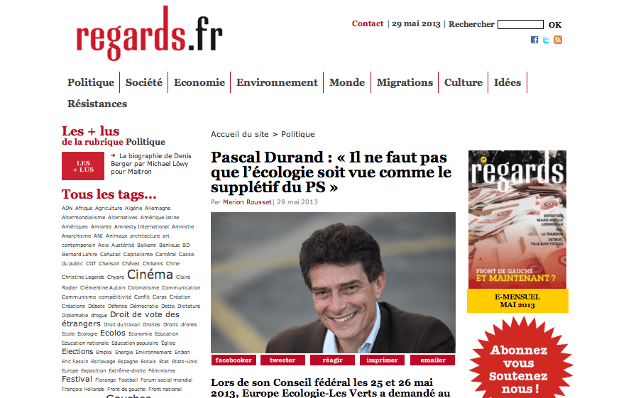 Pascal Durand : « Il ne faut pas que l’écologie soit vue comme le supplétif du PS »