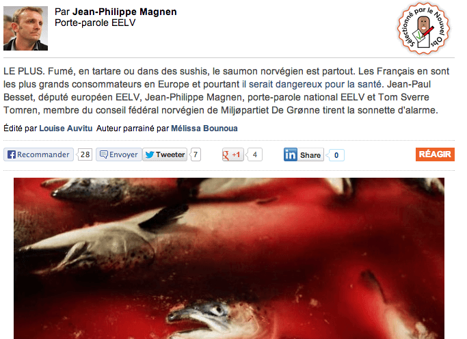 (Nouvel Obs) Le saumon norvégien, dangereux pour notre santé : il faut protéger les consommateurs