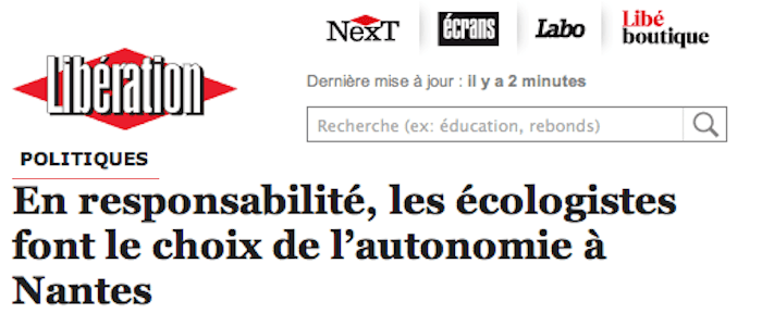 Libé, Le Monde : Nantes « EELV veut porter ses « convictions jusqu’au bout »
