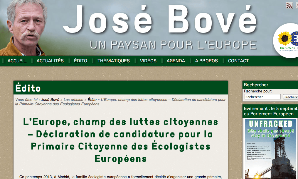José Bové, candidat à la primaire citoyenne des écologistes européens
