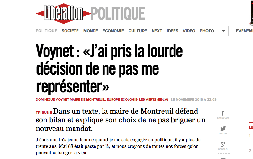 Dominique Voynet : « Je ne suis pas candidate à ma réélection à la mairie de Montreuil »