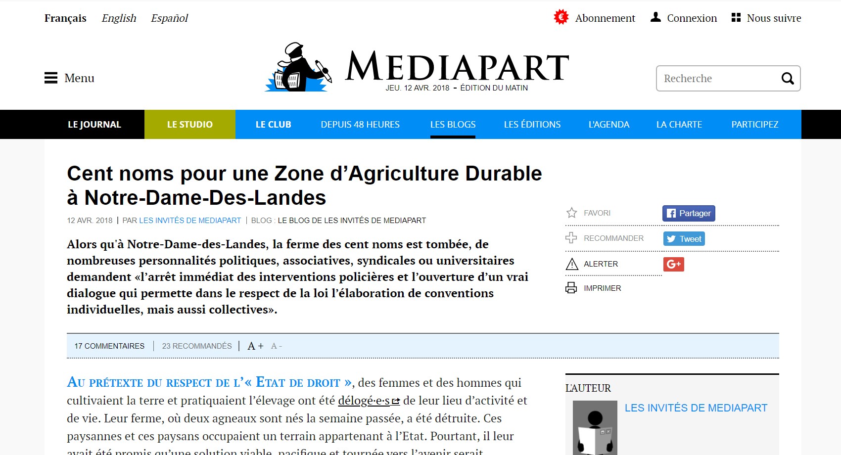 Cent noms pour une Zone d’Agriculture Durable à Notre-Dame-Des-Landes