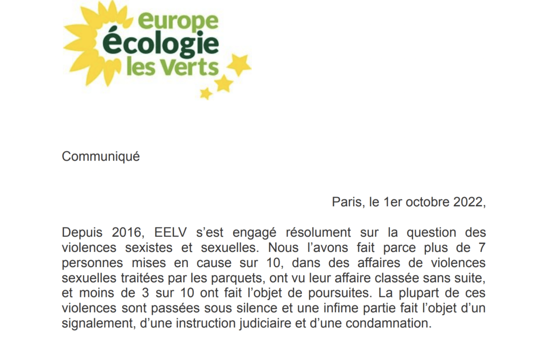 Communiqué du Bureau exécutif d’EELV – 1er octobre 2022