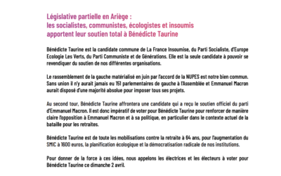 La NUPES soutient Bénédicte Taurine